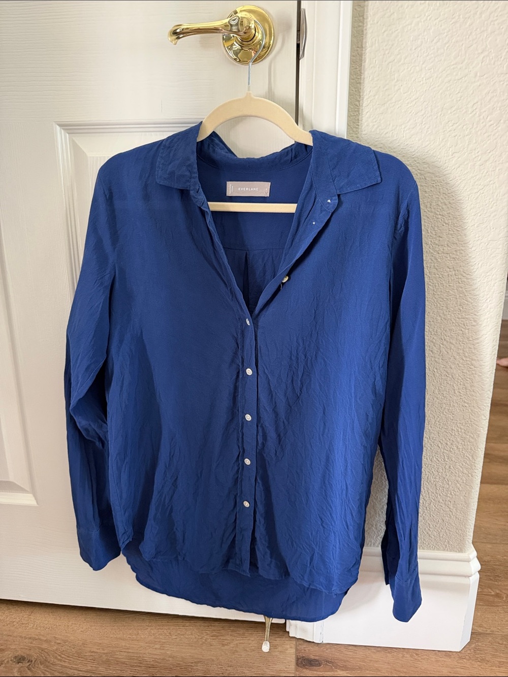 Everlane Deep Blue Button-Down Long Sleeve Shirt - 100% Silk